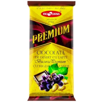 Ciocolata cu lapte Bucuria Premium Migdale si stafide 90g - cumpărați, prețuri pentru BONUS - foto 1